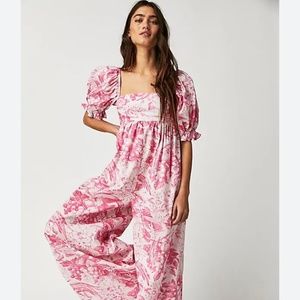 Free People Selkie The Babydoll Toile Hamptons Jumpsuit Size xs pink